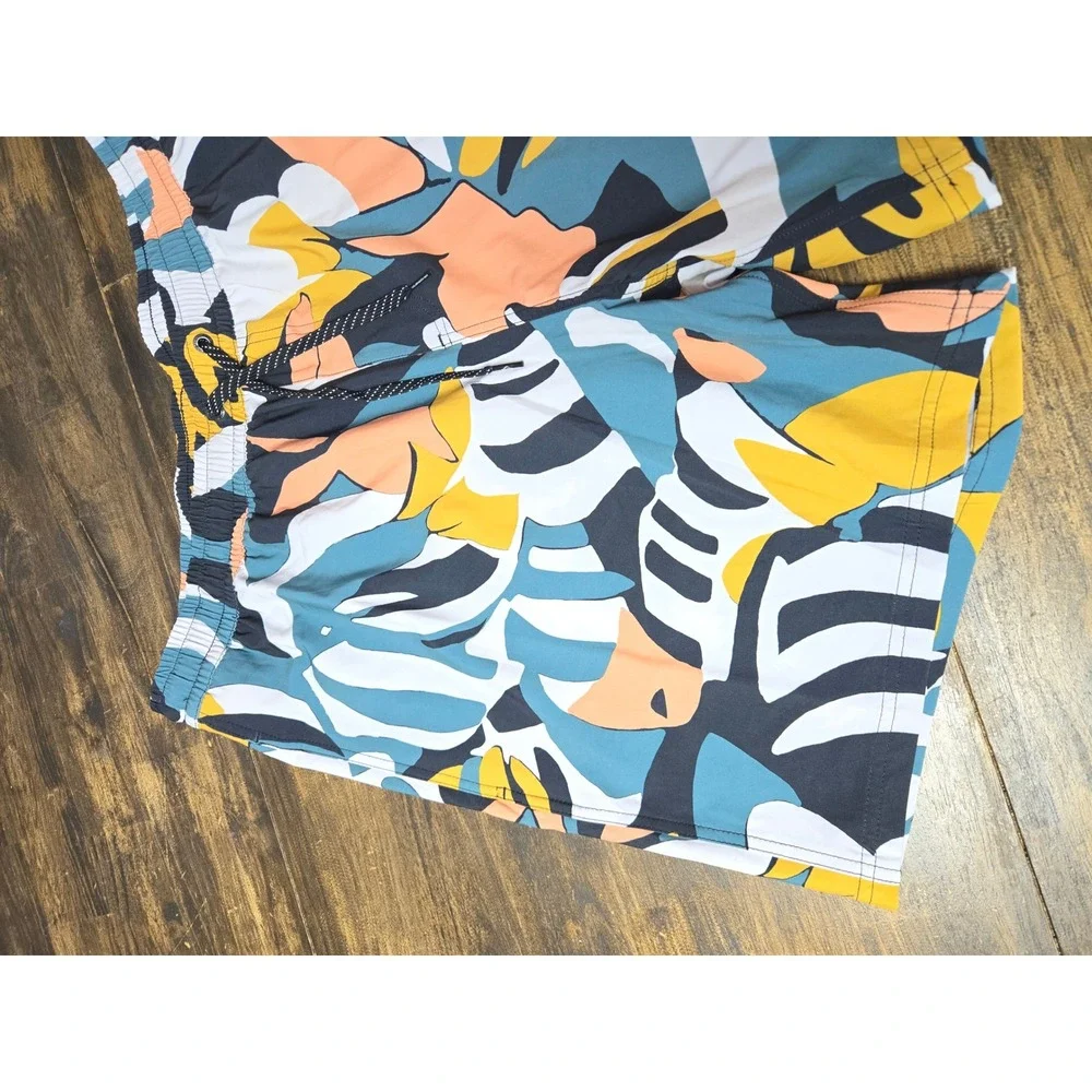 Quiksilver Mens‎ XXL Tropical Leaf Print Swim Trunks Blue Orange Board Shorts